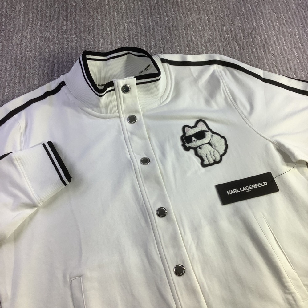 Karl Lagerfeld Paris Womens Choupette Track Varsity Jacket White Size XL NWT